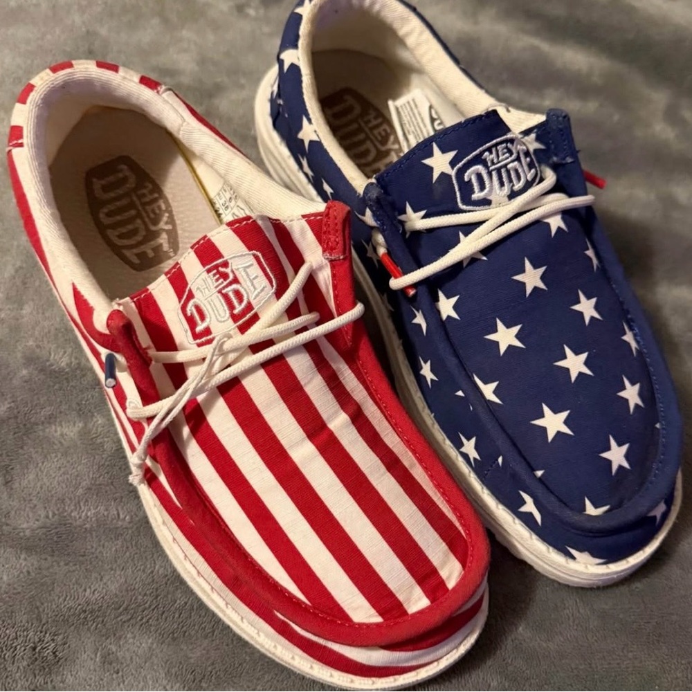 Hey Dude Kids Red and Blue Star Striped Sneakers